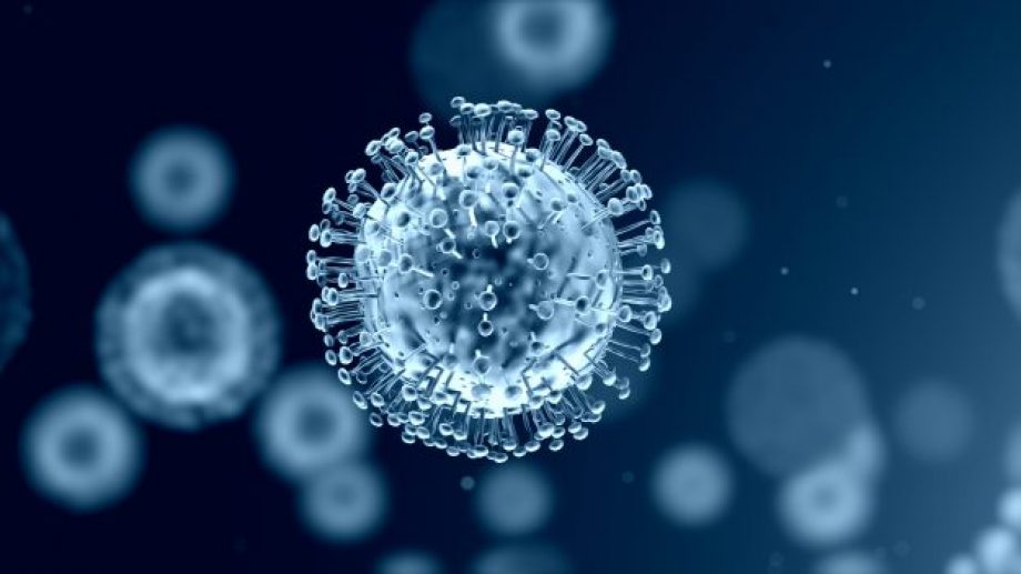 Group of virus cells. 3D illustration of Coronavirus cells Covid-19